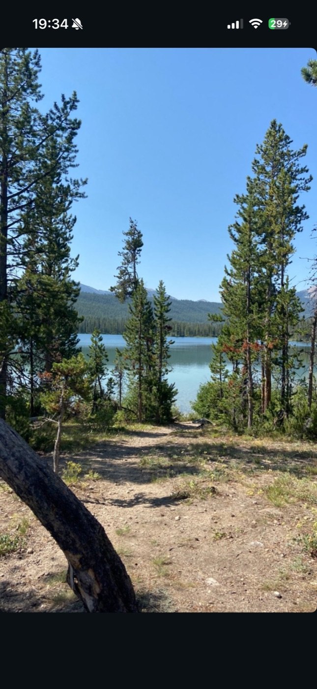 Alpine lake surrounded by pine forest near Sun Valley, Idaho